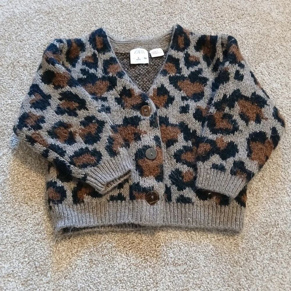 Zara Girls Sweater Brown Animal Print Size 3